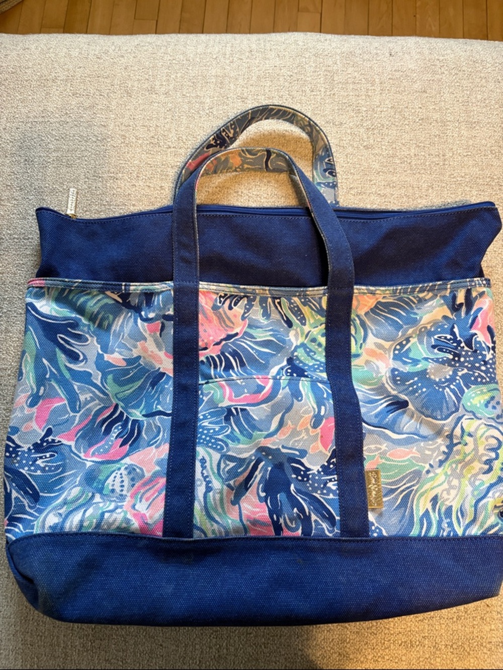 Lilly Pulitzer Navy and Multicolor Floral Canvas Tote